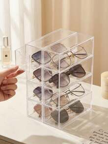 Hộp đựng kính mắt 4 tầng bằng acrylic, hộp đựng đồ trang điểm và trang sức xếp chồng được, hộp đựng mỹ phẩm và son môi trong suốt 4 ngăn kéo, có thể sử dụng theo chiều ngang hoặc chiều dọc, giá trưng bày chống bụi. - Nhiều màu - Xem 2