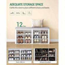 Hzuaneri Hallway Shoe Bench With Coat Rack Wall Mount, 12 Open Storage Compartments & 9 Hooks, Adjustable Shelves For Entryway Living Room, White - White and Gray - View 5