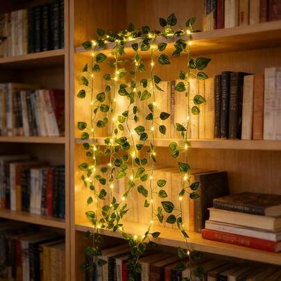 20 LED Battery-Powered Watermelon Leaf Wreath Light String Artificial Plant Indoor Decor Light Christmas New Year Halloween Ramadan Home Decoration Festive Atmosphere Wall Hanging Decoration