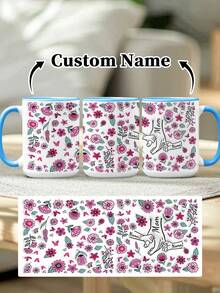 1pc 11oz/15oz Custom Mother's Day Name Mug, Personalized Coffee Cup With Printed Name. The Wrap-Around Pattern On The Mug Can Be Customized With Up To 8 Children Holding Their Mother's Hand. This Mother-Themed Mug With Floral Elements Is An Ideal Gift For Mom And A Unique, Thoughtful Present - 款式3 - 查看 42