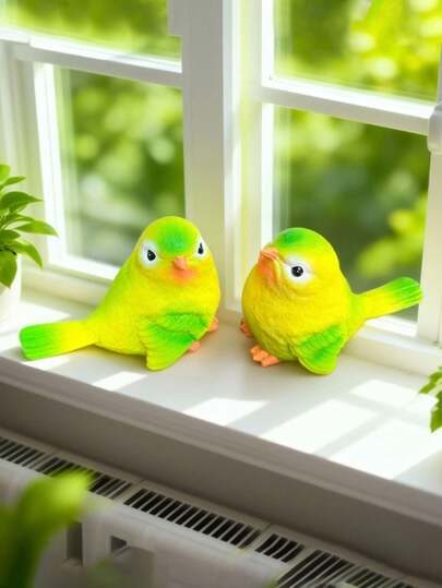 2pcs Outdoor Garden Yard Realistic Resin Bird Figurines, Cute Lifelike Decor, Rustic Style Animal Ornaments For Tabletop, Balcony, Waterproof & UV-Resistant, Natural Colors, Suitable For Landscaping, Home & Garden Accents