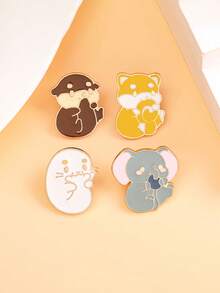 4pcs/Set Healing Cute Pet Brooch, Includes 4 Adorable Small Animal Designs, Minimalist Enamel Craftsmanship With Delicate Texture, Attractive Accessory To Pin On Clothing Or Bags, Showcases Youthful Charm Gifts For Mother, Father, Graduation, And Teacher - Multicolor - View 6