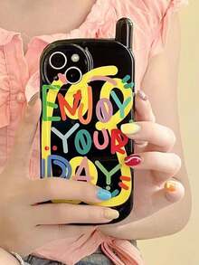 Cute Retro "Big Brother" Phone Case For IPhone 17 16 15 14 13Pro Max 16 Plus 17Promax, Graffiti Print Fun Antenna Design, Glossy Finish Protective Cover - Black - View 3