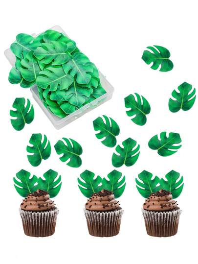 48 chiếc phụ kiện trang trí bánh cupcake hình rùa nhiệt đới, lá cọ nhiệt đới, lá giấy trang trí bánh, thích hợp cho tiệc cưới, sinh nhật, tiệc mừng em bé theo chủ đề rừng rậm Hawaii.