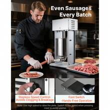 Electric Sausage Stuffer, 22 LBS / 10 L Vertical Meat Filler With Stepless Speed Adjustment, Stainless Steel Sausage Stuffing Machine, Foot Pedal & 4 Filling Tubes, For Commercial And Home Use - 10L - View 2