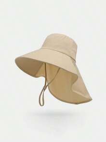 1pc Summer Sun Hat, Wide Brim UV Protection, Unisex Bucket Hat With Neck Cover, Suitable For Outdoor Activities Like Hiking, Fishing (Adjustable Strap Style May Vary Due To Production Batch) - A - 查看 5