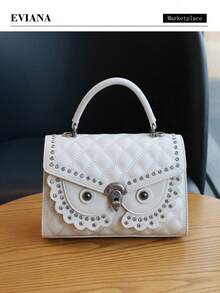2026新款奢华时尚菱形刺绣铆钉设计手提包，优雅通勤单肩斜挎包，时尚小方包，女士 - 彩色 - 查看 14
