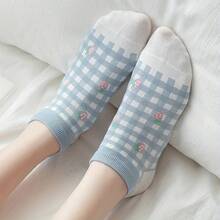 5双装女士可爱草莓雏菊刺绣低帮短袜，春夏短袜 - 彩色 - 查看 4