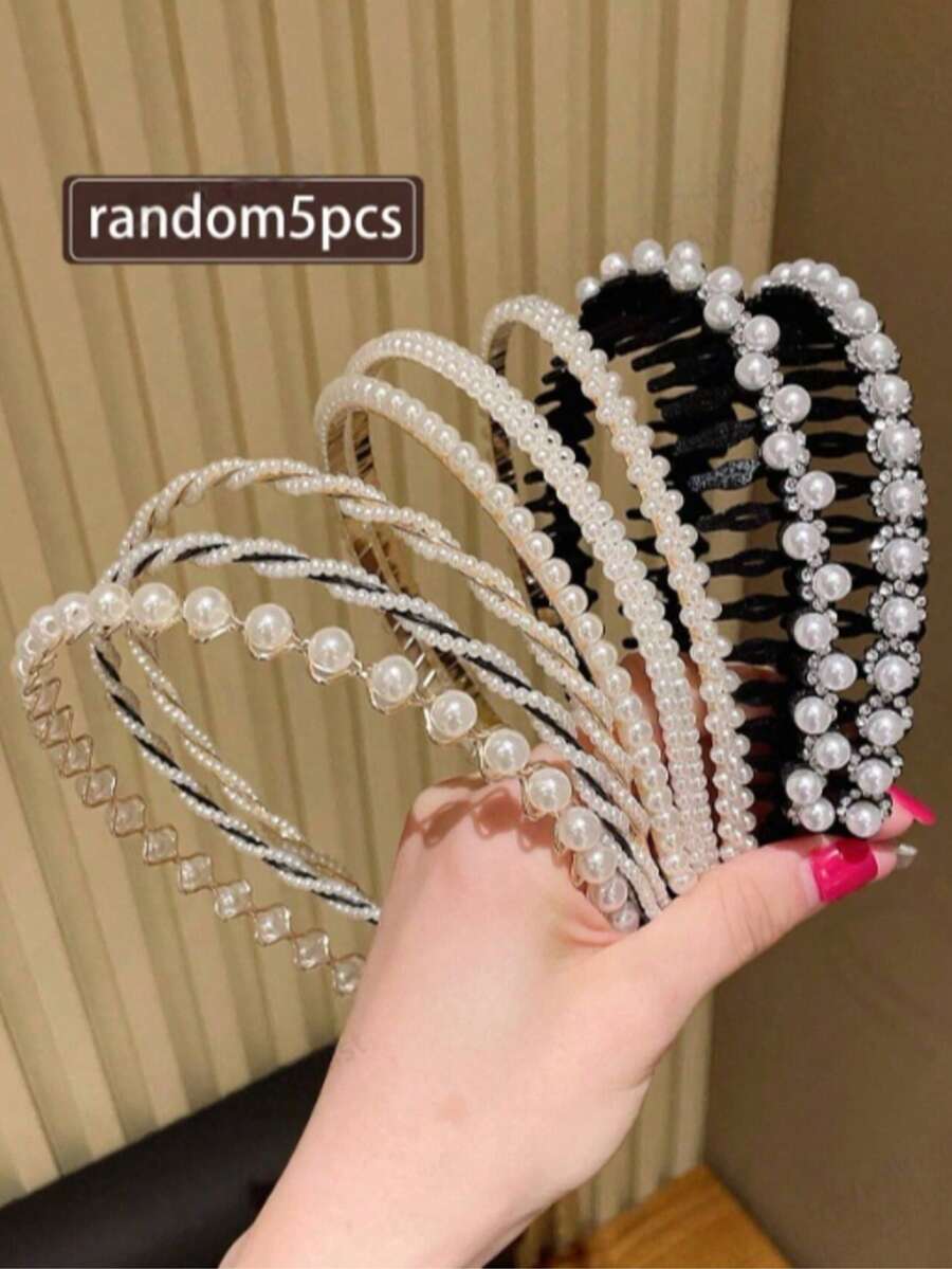 5 paquetes aleatorios de diademas de mujer con imitación de piedras preciosas de alta gama, versátiles para salir, verano, vacaciones, diadema de viaje - Multicolor - Ver 1