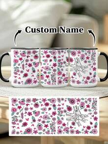 1pc 11oz/15oz Custom Mother's Day Name Mug, Personalized Coffee Cup With Printed Name. The Wrap-Around Pattern On The Mug Can Be Customized With Up To 8 Children Holding Their Mother's Hand. This Mother-Themed Mug With Floral Elements Is An Ideal Gift For Mom And A Unique, Thoughtful Present - 款式3 - 查看 51