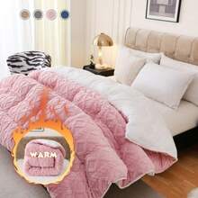 1pc Luxurious Plush Taffeta Comforter, Extra Thick And Soft Plush , Double-Sided Thick, 500gsm Filling Heavy-Duty Extra Thick Warm For Autumn And Winter, Gift, Home Decor, Queen/King - Pink - View 14