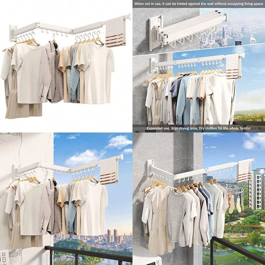 Estante de secado de ropa para colgar ropa estante plegable para secar la ropa estante de secado plegable retráctil para colgar ropa ganchos blancos - Blanco - Ver 1