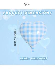 10个蓝白格子心形气球，浅蓝色格子心形铝箔气球，18英寸格子气球，适用于男孩生日、婚礼、情人节、新娘送礼会装饰 - 淺藍色 - 查看 8