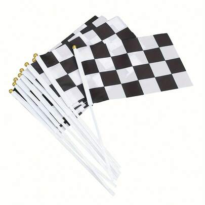 10pcs Black And White Checkered Racing Flags, Square Handheld Flags For Decorating Racing Parties, Sports Events, Racing-Themed Parties, Birthday Celebrations, And Football Cheering Banners