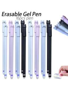 16pcs Cat Shaped Erasable Gel Pens Set, Includes Blue & Black Ink, 0.5mm Fine Point, Suitable For Office, Notes, Diary Planning, Correction Stationery Gift Set - Sets - View 9