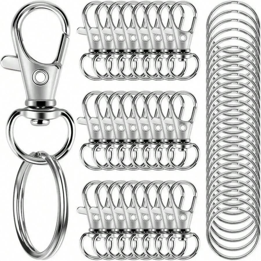 100PCS Keychain Hooks With 50pcs Key Rings 50pcs Swivel Lobster Claw Clasps For Keychain Clip Lanyard, Jewelry Making, Crafts - One Size - View 1