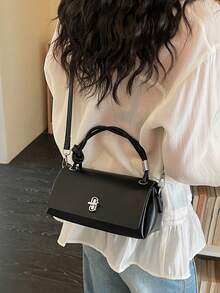 1pc Women's Solid Color PU Bucket Bag, Retro Style With Metal Decor And Twist Lock Closure, Suitable For Commuting, Shopping, And Gift - Black - View 5