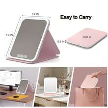 Rechargeable Travel Makeup Mirror With LED Lights, Portable Lighted Vanity Mirror With 3 Color Temperatures, Touch Dimming, Foldable Tabletop LED Cosmetic Mirror - Multicolor - View 7