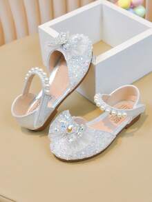1 Pair Baby Flat Shoes, Girls Princess Shoes With Rhinestones, Spring/Autumn Toddler Shoes - Beige - View 9