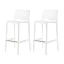 Lagoon Rue Bar Stool Set de 2 Taburete Inyectado en Polipropileno Fibra de Vidrio Protección UV Altura 75cm Apilable Respaldo y Reposapiés para Sala de Fiesta Patio Cocina y Bar - Blanco - Ver 9