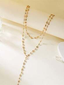 1pc Random Color Rhinestone Oval Metal Chain Y-Necklace, Suitable For Travel, Dates, Parties And Other Occasions - Yellow Gold - View 2