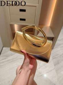 Dedoo 1个时尚金属装饰迷你手拿包，优雅闪亮金属条点缀女士手提包，适合晚礼服、派对、婚礼、舞会等场合，配有金属链 - 金色 - 查看 10