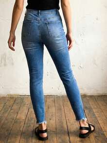 Women's Sexy Skinny Jeans - Ripped Destroyed Stretch Denim Pants With Button Zip Fly, Slim Fit Ankle Jean For Women - Medium Wash - View 2