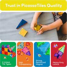 PicassoTiles - Magnetic Block Set, Diamond Series, Magnetic Building Blocks, STEM Learning, For Children Ages 3 And Up, PTM100 - 40 Pieces - View 7