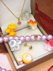 Bộ trang sức 3 món bằng thép không gỉ dành cho nữ, mặt dây chuyền tròn đính đá màu hồng đậm, vòng cổ và bông tai, thời trang sang trọng, thích hợp làm quà tặng dự tiệc, đám cưới, kỳ nghỉ, tựu trường, quà tặng cho Ngày của Mẹ, sinh nhật. - Nhiều màu - Xem 7