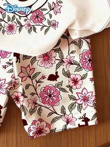 Disney Summer 2pcs Baby Girls Cute Minnie Mouse Ditsy Floral Short Sleeve T-Shirt And Shorts Set, Casual Baby Girl Daily Basic Letter Print Knit Round Neck Tee And Elastic Waist Pants, Outdoor Holiday Outfit - Pink - View 7