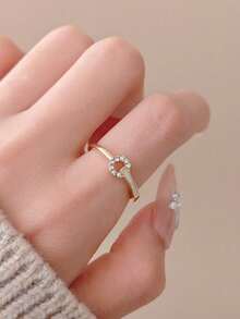 6件套金色黄铜材质法式高端奢华小众设计立方氧化锆皇冠和平结交织水钻戒指套装，适合女性日常、婚礼、节日佩戴 - 戒指套裝F - 查看 6