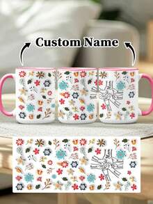 1pc 11oz/15oz Custom Mother's Day Name Mug, Personalized Coffee Cup With Printed Name. The Wrap-Around Pattern On The Mug Can Be Customized With Up To 8 Children Holding Their Mother's Hand. This Mother-Themed Mug With Floral Elements Is An Ideal Gift For Mom And A Unique, Thoughtful Present - 款式4 - 查看 11