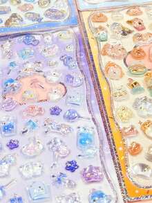 3D互动压花贴纸，适用于活页夹、自粘活动贴纸、手工奖励拼图手册、Guka绘画贴纸、铅笔盒、信封、礼品盒、相框装饰贴纸、可重复使用的DIY装饰贴纸、儿童互动贴纸、日常装饰贴纸、派对装饰贴纸、可爱3D DIY手工手机装饰贴纸 - 彩色 - 查看 5