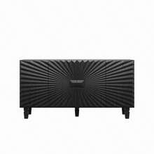 59" Modern Black Buffet Sideboard Credenza, 4 Sunburst Pattern Doors With Solid Wood Legs, Large Storage Cabinet For Kitchen, Dining Room, Living Room & Entryway - 黑色 + 實木 + 中密度纖維板 + 美式設計 + 經典 + 農舍 + 現代 - 查看 9
