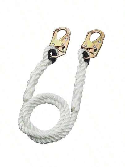 Fall Restraint Lanyard With Rope And 2 Snap Hooks, 4 Ft. Length, White, V8151004