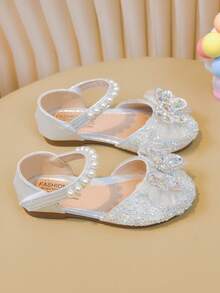 1 Pair Baby Flat Shoes, Girls Princess Shoes With Rhinestones, Spring/Autumn Toddler Shoes - Beige - View 3