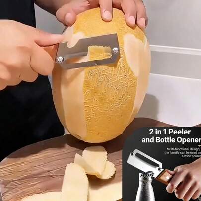 2pcs/1pcPremium Vegetable Peeler With Wooden Handle And Bottle Opener Stainless Steel Blade Kitchen Tool For Fruit Apple Potato Pumpkin Papaya Zucchini