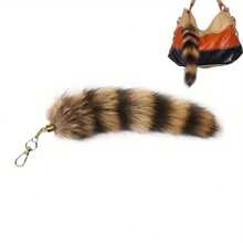 1pc Plush Raccoon Tail Keychain Charm - Soft Fluffy Key Holder With Metal Ring, Decorative Bag Accessory For Women S, Cute Gift For Keys & Small Items, Raccoon Gifts, Playful Design, Finish - Brown-1 - View 7