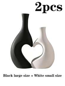 1/2 Stück Herzförmige Vase, nordischer Stil dekorative Vase, schwarz & weiß minimalistisches Design, stoßfeste Plastik Blumenvase, moderne Heimdekoration, geeignet für Wohnzimmer, Schlafzimmer, Büro, Trockenblumen, Kunstblumen, Dekoration, Hochzeit, Einweihungsparty, Geburtstag, Weihnachtsgeschenk - Einheitsgröße - Übersicht 16