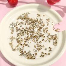 100pcs Mini Champagne Color Flat Bottom Zirconia Nail Art Decorations, Sparkling Assorted Shapes Including Heart And Square Nails - Champagne - View 6