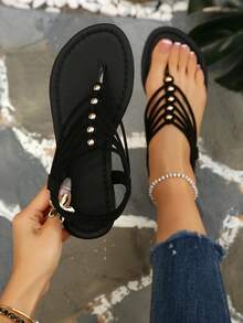 Dép xỏ ngón đế bằng cổ điển, thoải mái và thời trang dành cho nữ. - màu đen - Xem 1