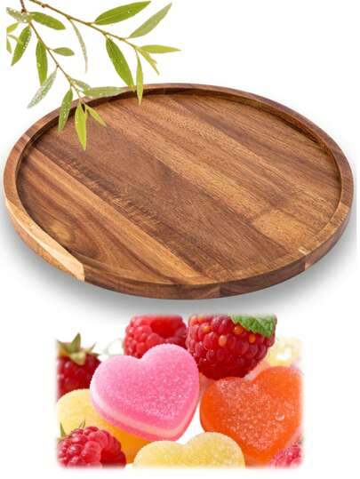 1 pieza Bandeja redonda de madera de alta calidad, de uso múltiple, adecuada para el hogar, la cocina, el comedor, el exterior, el gabinete, la mesa de comedor, la mesa de café, la tabla de cortar, la tabla de quesos. Ideal para productos de Halloween, Navidad, Acción de Gracias, utensilios de cocina y herramientas para barbacoa al aire libre. Bandeja de madera.