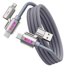 Cable de carga portátil PD con soporte, cable USB-C a USB-C, carga rápida de 240W, soporte de teléfono incorporado, cable de silicona líquida flexible tipo C con soporte en forma de T de 90 grados, 2 en 1 - Gris - Ver 2