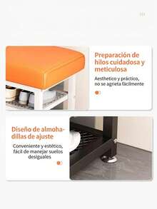 1 Pieza Banco Zapatero con Almacenamiento y Asiento Acolchado, Estilo Moderno Minimalista, Estructura de Hierro Resistente, Perfecto para Vestíbulo de Entrada, Pasillo y Uso Hogareño - Naranja Coral - Ver 6