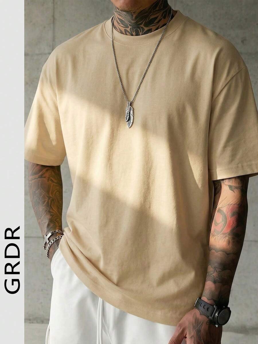 GRDR 男士时尚简约纯色圆领短袖T恤，适合日常休闲穿着