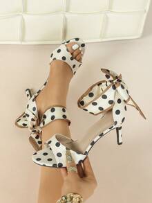 女士时尚新款舒适晚宴度假裸带蝴蝶结高跟凉鞋 - 杏色 - 查看 3