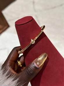 1/2pcs 18K Gold Plated Copper Bracelet & Ring Set With Artificial Zirconia Stones, Rotatable, Suitable For Women's Daily Wear, Gift, Perfect Party Favor - Gold - View 10