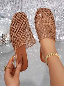 planare Nuevas sandalias de tacón grueso de tela tejida minimalista de moda para mujer en color marrón - Marrón - Ver 3
