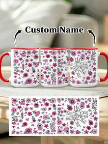 1pc 11oz/15oz Custom Mother's Day Name Mug, Personalized Coffee Cup With Printed Name. The Wrap-Around Pattern On The Mug Can Be Customized With Up To 8 Children Holding Their Mother's Hand. This Mother-Themed Mug With Floral Elements Is An Ideal Gift For Mom And A Unique, Thoughtful Present - 款式3 - 查看 74
