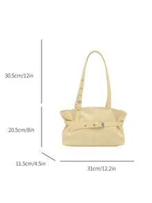 1pc Vintage Large Capacity Tote Bag, Commuter Oversized Underarm Bag, Fashion Motorcycle Bag, PU Solid Color Oiled Wax Leather, Strap Decor, Zipper Closure, Women's Shoulder Bag For Work/School/Travel/Gift, Best Choice For Daily Use - Yellow - View 8